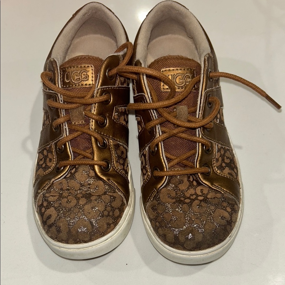 UGG Kids Girls Size 3 Brown and Gold Glitter Sneakers